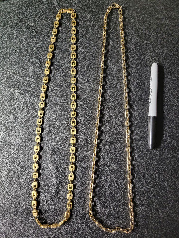 (2) 30" Necklaces Gold Toned, G And Chain Link