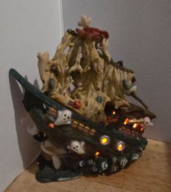 Spooky Hollow Lighted Porcelain Halloween Sinking Ghost Ship