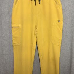 FIGS Technical Collection Cargo Scrub Pants Small Tall Bright Yellow