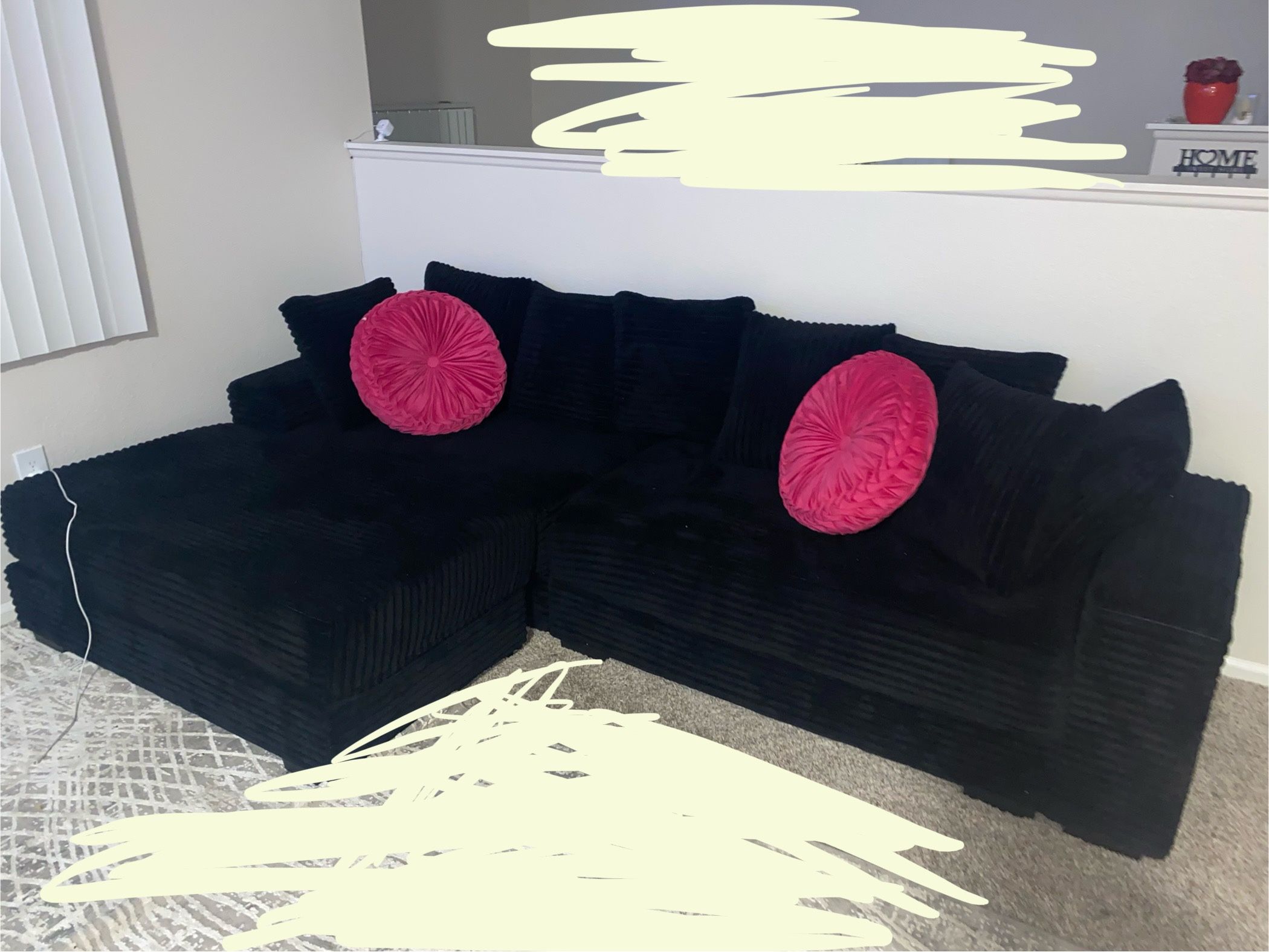 Fluffy Black Sectional