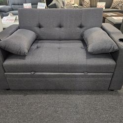 Brand New Charcoal Linen Twin Sofa Sleeper (Sofa: 59" x 34" x 33"H; Pull-out Bed: 59" x 70" x 26"H)