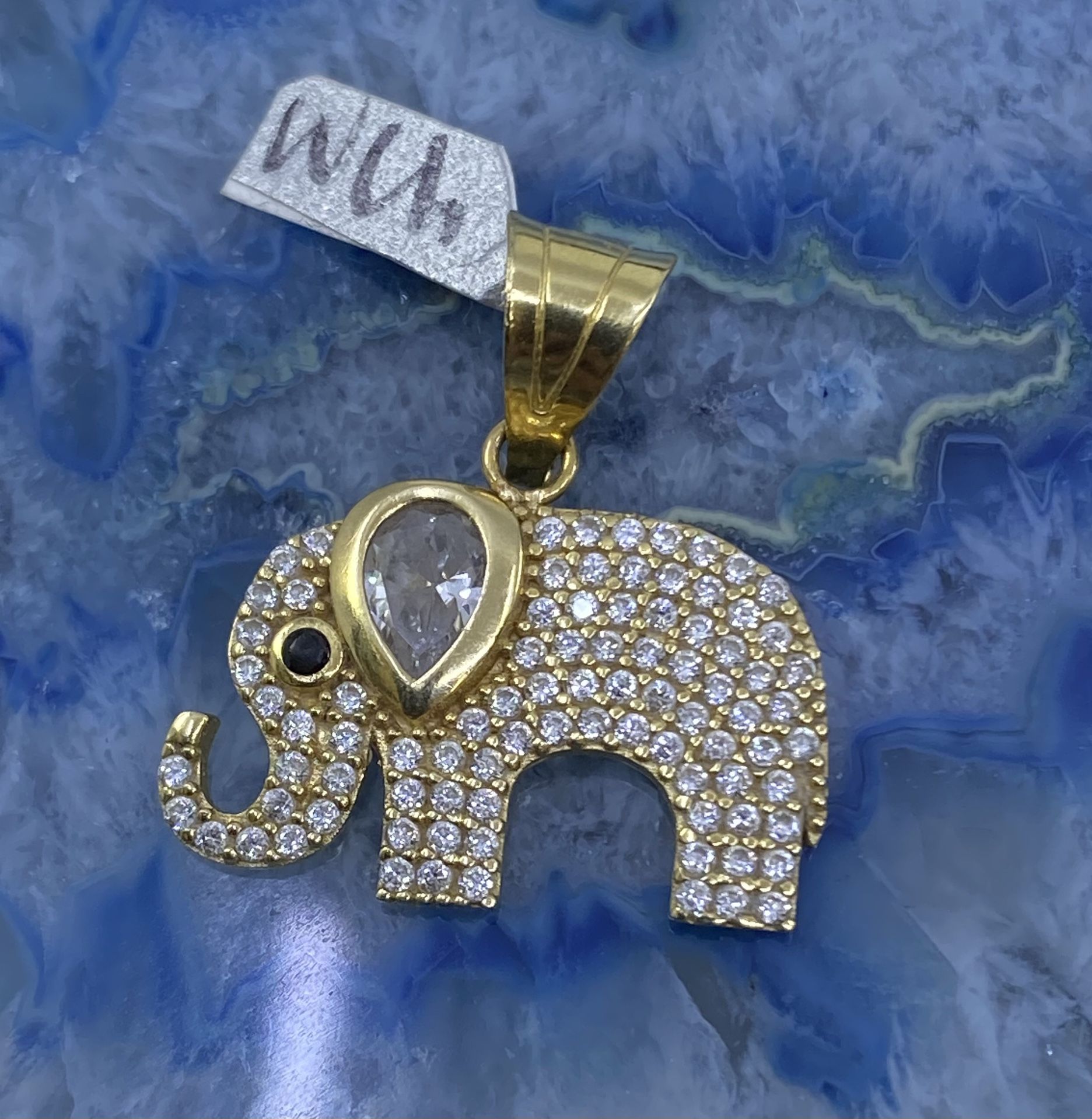 $375 Yellow Gold W Zirconia Elephant Charm Pendant