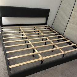 King Size Bed Frame Gray Upholstered – Like New - Kendall pick up