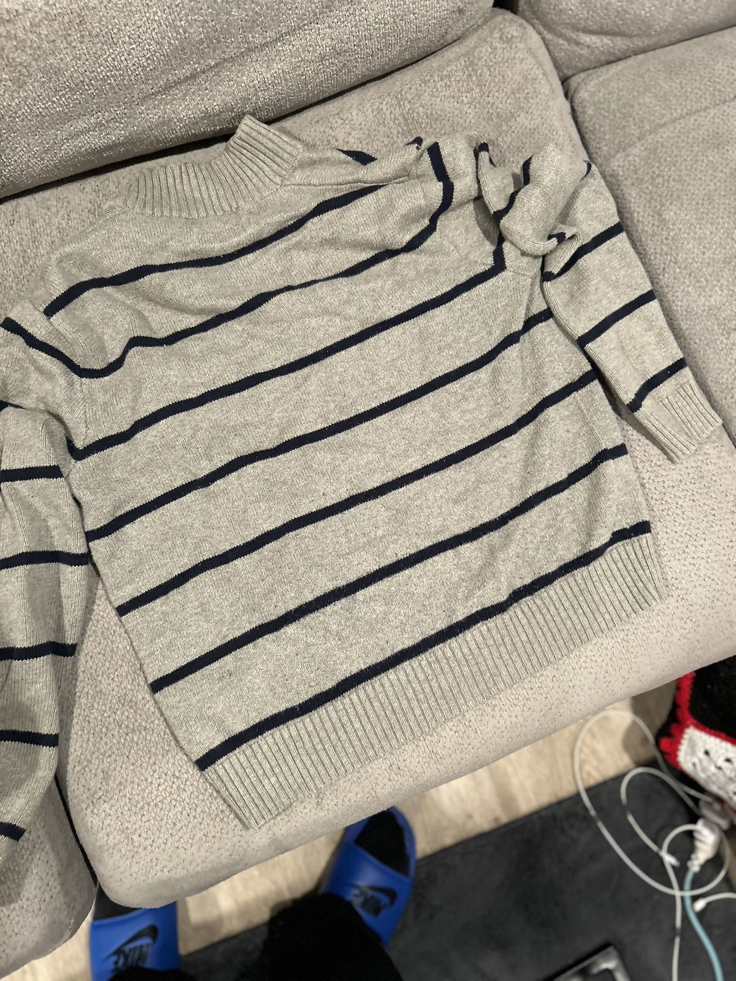 Polo Ralph Lauren Striped Grey Blue Quarter Zip Sweater