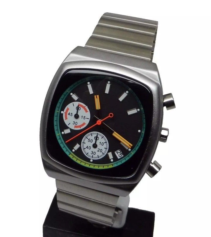 Men's Ciloa Classic Retro Industrial Brew Style Black Chronograph Dial Watch NEW