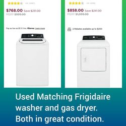 Frigidaire Washer And "Gas" Dryer Matching Set 