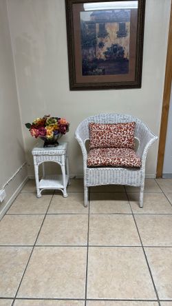 Wicker Chair With Cushions And Table
