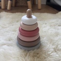 Wooden Rainbow Stacking Rings Toy, Pink and Gray, Used