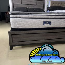 Grey/ Black Outlined Queen Bed Frame Cama 
