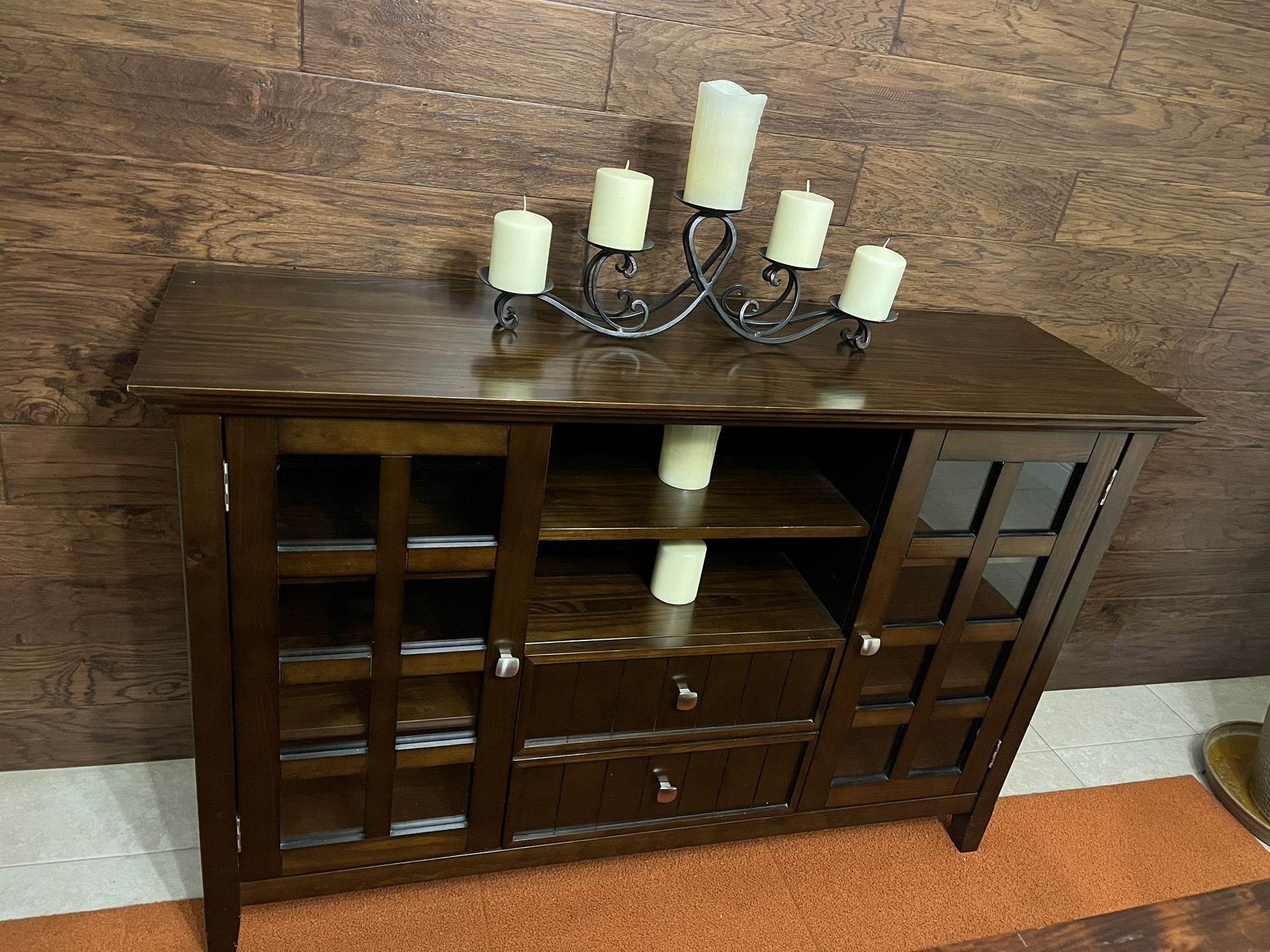 Farmhouse Entertainment Center 53Lx16Wx35H, Wood TV Stand with Storage Cabinet, Drawers & Adjustable Shelves, Large & Sturdy TV Console Table