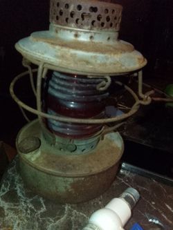 Antique Railroad Lantern with Red Globe