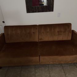 Mid Century Modern Camel Brown Tufted Futon Sofa Bed