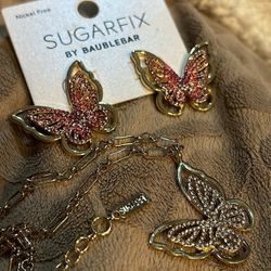 Baublebar Sugarfix Gold Butterfly Necklace And Earrings