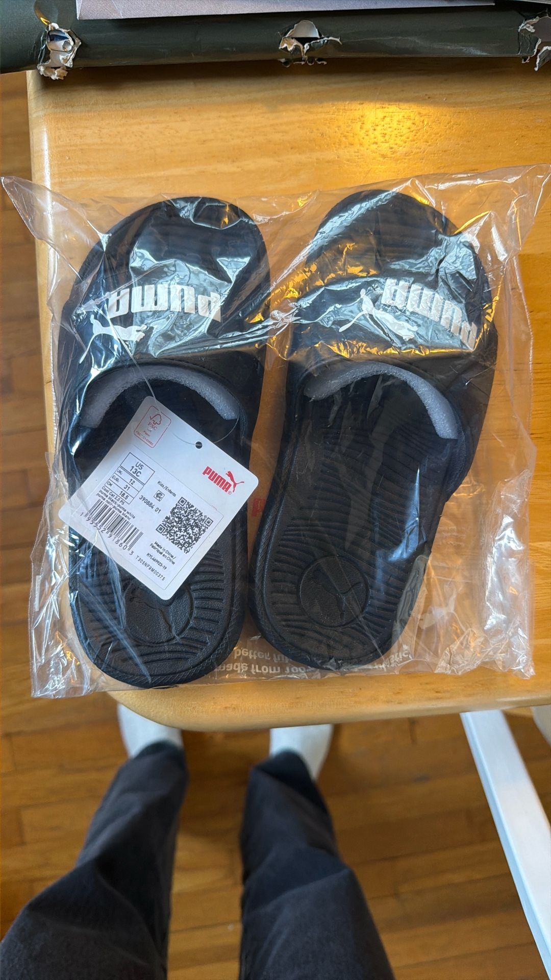 13C New Black Puma Children/Kid Black Slip On Sandals