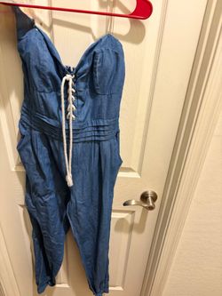 Denim Strapless Lace-Up Jumpsuit