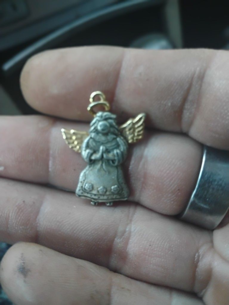 Norwegian Pewter And Gold Guardian Angel Pendant