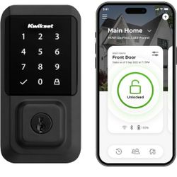 Keyless entry door lock, with modern square touchscreen and electronic lock with SmartKey security 