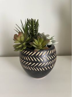 Artificial Succulent Arrangement in Black Patterned Pot