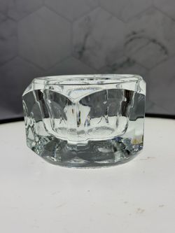 (1) Beautiful Vintage Elements Thick & Heavy Crystal candle holder. Made in Czech Republic clear crystal glass small pillar for votive or tea light ca