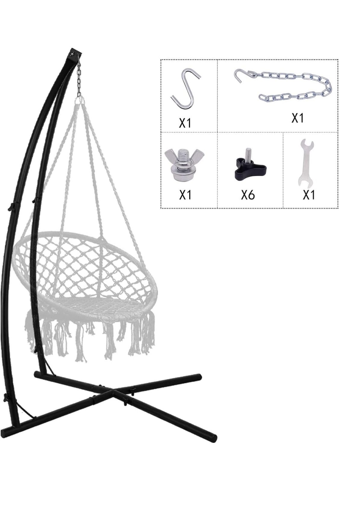 C-Туре Hammock chair Stand, Heavy Duty Steel Solid Hammock Rack Stand, Adjustable Height, for Hanging Chairs, Tree tent, Loungers, Air Porch, Swings, 