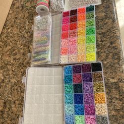 Flat Clay Beads (With String, Charms, And Letters) 