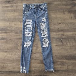 American Eagle Jegging Crop High Rise Distressed Size 4 Regular
