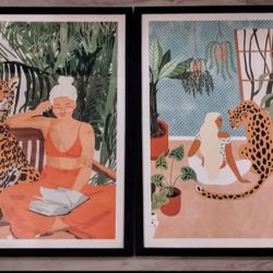 Pair of Boho wall art in wooden frame with pixiglass each 25*19" please read description