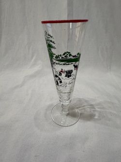 Currier & Ives Vintage 1950's Libbey Pilsner Beer Glass, Hand Painted Farm Scene
