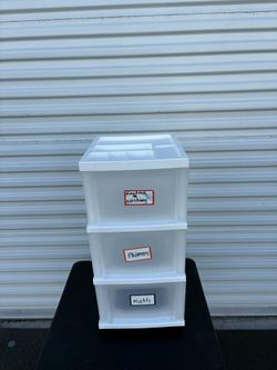 Plastic Storage Drawer Cart, Medium Home Organization Storage Container with 3 Large Drawers w/Removeable Wheels，Set of 1 (White)