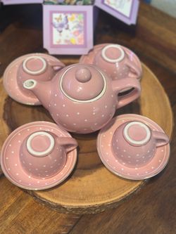 Pink Polka Dot Ceramic Tea Set