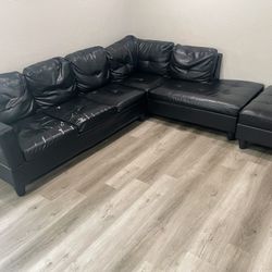 Leather Sectional Sofa with Ottman