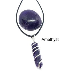 Amethyst Genuine Polished Stone & Wire Wrapped Pendant Necklace Set