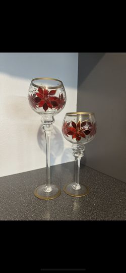 Set Of 2 Poinsettias Candle Holders In Great Condition, $13 For Both. No Holds, Trades Or Deliveries, Same Day Pick Up. 