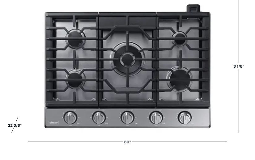 Dacor Transitional 30" Built-In Gas Cooktop with 6 burners and SimmerSear, Liquid Propane Convertible - Silver Stainless Steel
