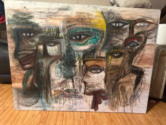 Large Original Abstract Faces Painting 48” Canvas