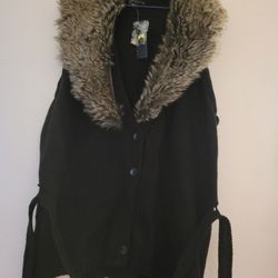 New Ladies Black Vest With Removable Fur
