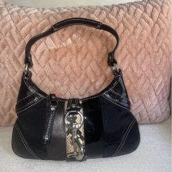 Coach Hampton Black Signature Mini Shoulder Bag 