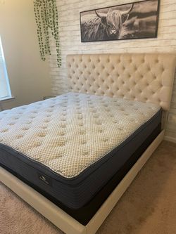 King Serta Mattress with Tufted Upholstered Bed Frame