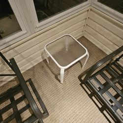 Side Table For Patio - White Metal/glass