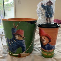 Paddington Goes To Peru Pop Corn Bucket / Cup With Topper-regal Combo 