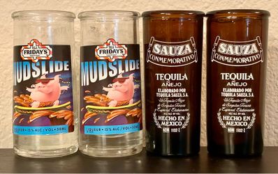 Vintage TGI Friday's Mudslide & Sauza Tequila Branded Shot Glasses - Set of 4