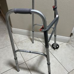 Folding Walker, Two Button with 5" Wheels – 350 lbs Capacity