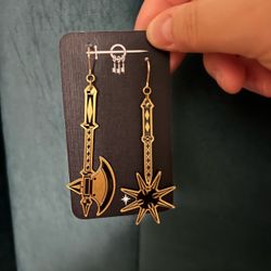 NWOT While Odin Sleeps Mismatched Brass Flail/Axe Earrings
