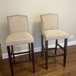 2 Bar Height Bar Stools Upholstered Nailhead 