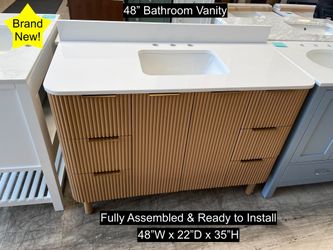 Brand New In-Box 48" Bathroom Vanity with Engineered White Countertop & Solid Wood & Plywood Cabinet 