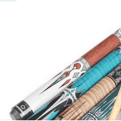 15 Pool Sticks, And A Set Of Pool Table Balls