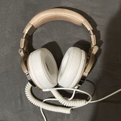 Rose Gold And White Wired Headphones