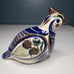 Vintage Tonala Mexican Pottery Quail Bird Signed Santana