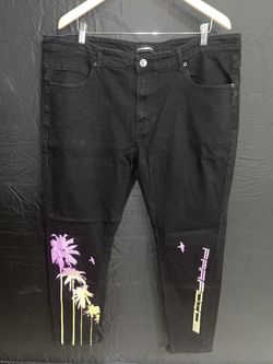 Black Jeans With Pink And Orange Graffics Slim
