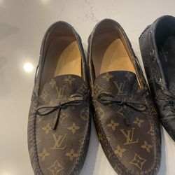 LOUIS VUITTON Arizona Moccasin Shoes 'Brown + Black Logo Monogram'
